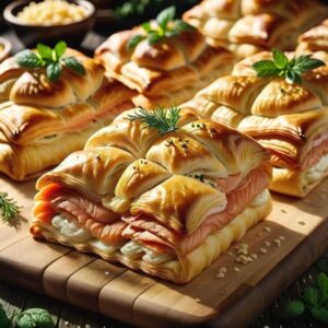 Przekąska na imprezę ciasto francuskie z łososiem i serem